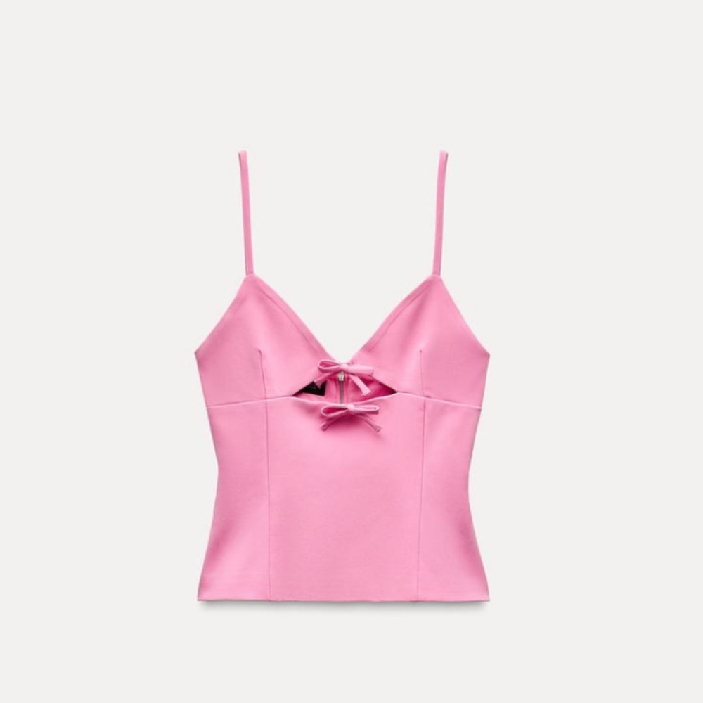 Zara Cut Out Elastic Top With Bows - Size Small - NWT